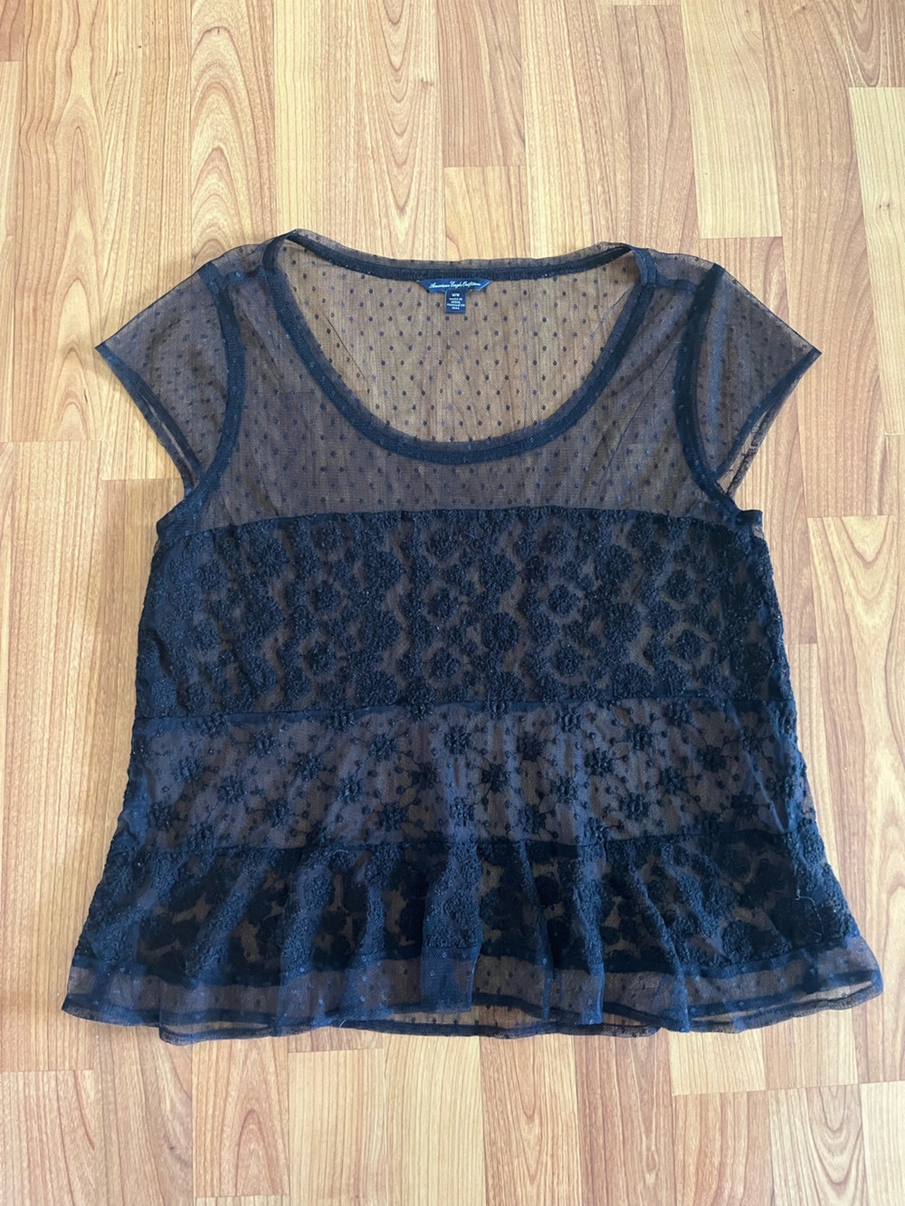 American Eagle Outfitters Black Sheer Lace Peplum Top